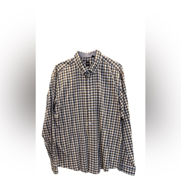 Hugo Boss Blue and Brown Casual Button Down Shirt - Picture 1 of 7
